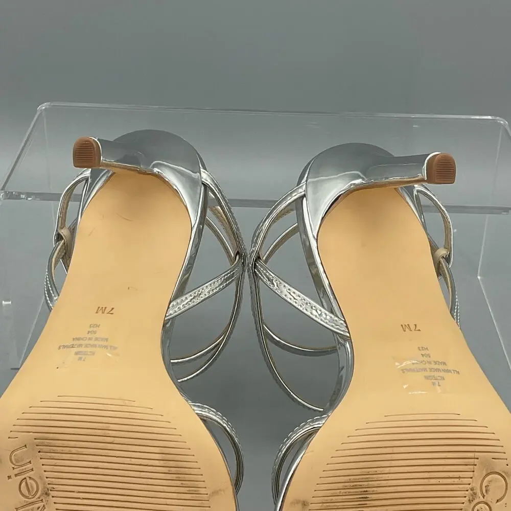 Calvin Klein Women’s Tegin Strappy High Stiletto Dress Sandals Silver Size 7M